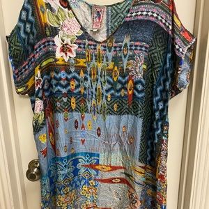 Johnny Was 100% silk tunic multi colored